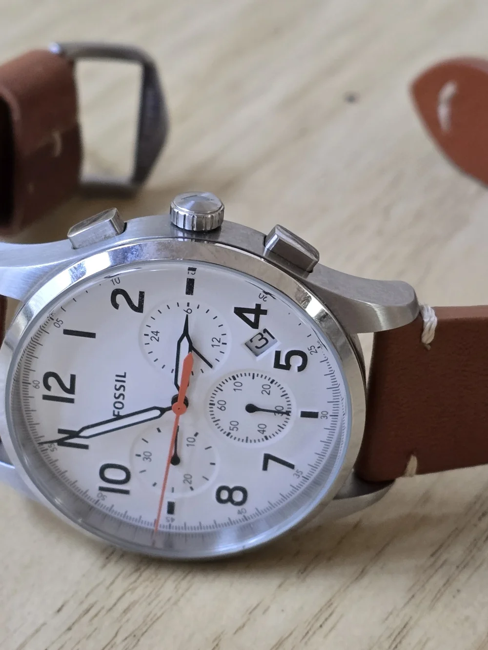 Fossil Men's Brown Leather Chronograph Watch - White Dial